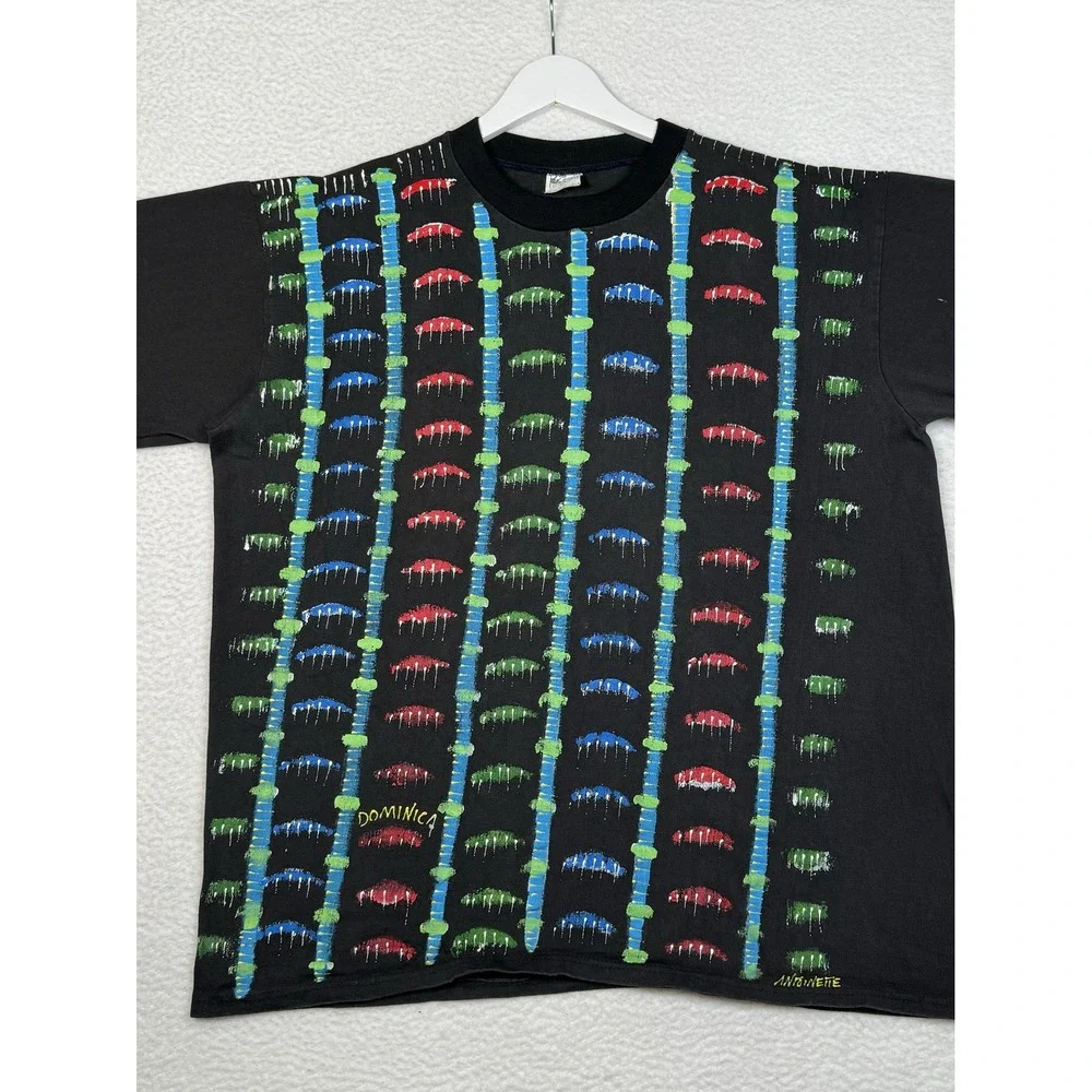 Vintage Art Hand Pained Shirt Striped Geometric Graphics - Men's XL/L